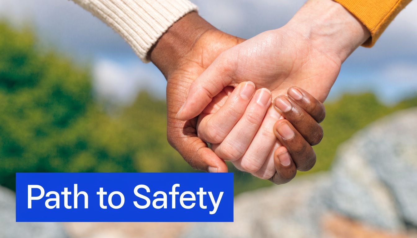A close-up shot of two people of different skin tones holding hands against a natural background.