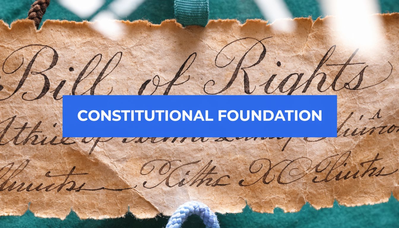 A close-up view of the Bill of Rights with the words Constitutional Foundation overlaid in a box.